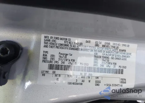 2014 Ford Focus Se from USA, damaged, VIN 1FADP3F2XEL298351